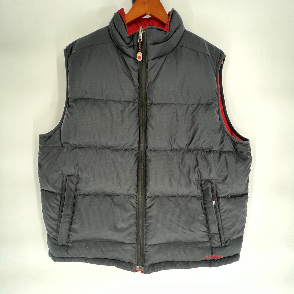 LL Bean Goose Down Puffer Vest Mens Size Medium‎ Black Red Reversible
